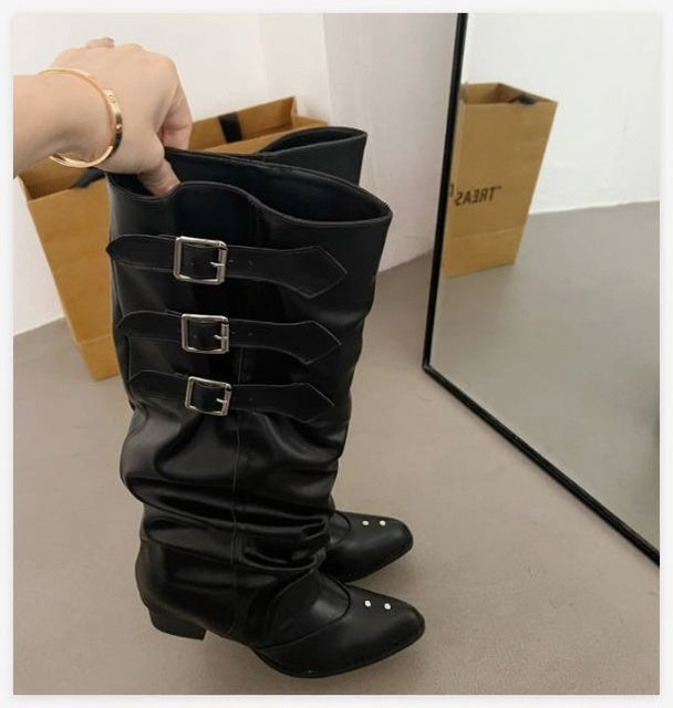 Women’s black western ankle boots with low heel – Shiningain
